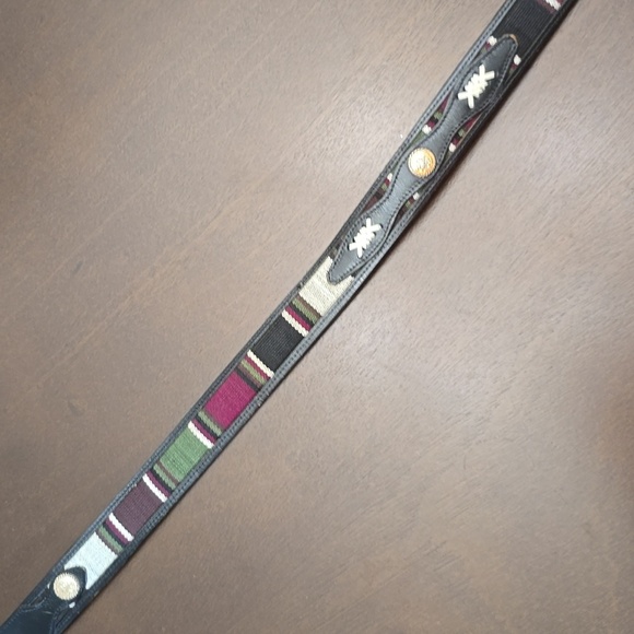 WESTERN Striped Leather Belt with Silver Buckle 44 - Picture 2 of 6